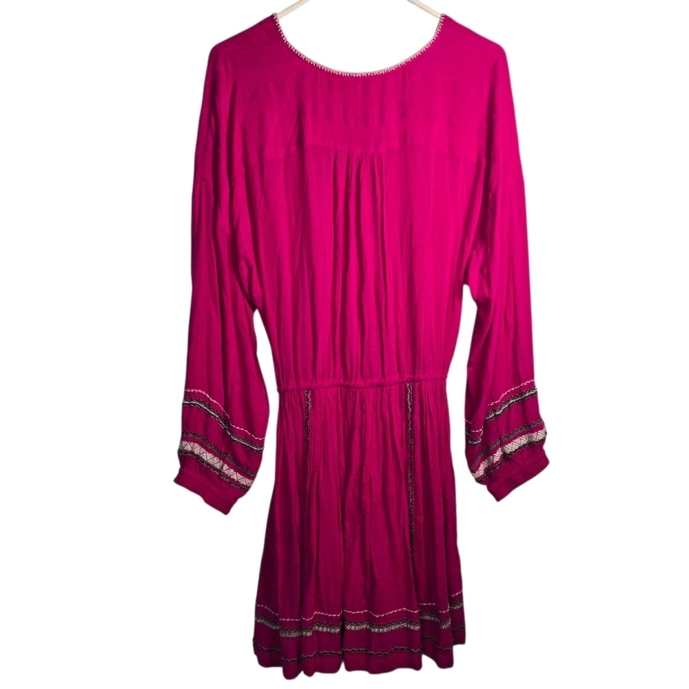 FREE PEOPLE Women's Delilah Embroidered Wrap Mini Dress In Hot Pink Boho Size M - Picture 5 of 16